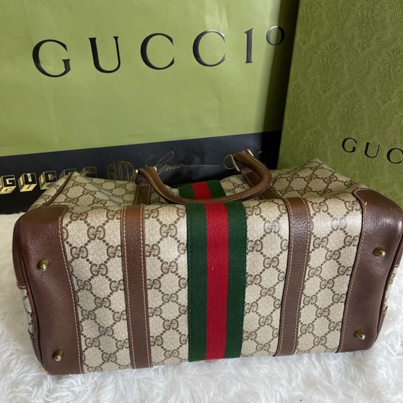 💎✨BEAUTIFUL✨💎 GUCCI Sherry Old Gucci GG Supreme Leather Boston Bag - Picture 6 of 17